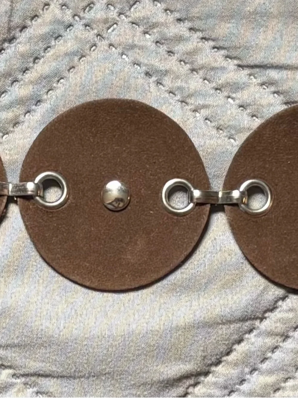 Brown Boho Western Disc Tie Belt Silver Tone One Size